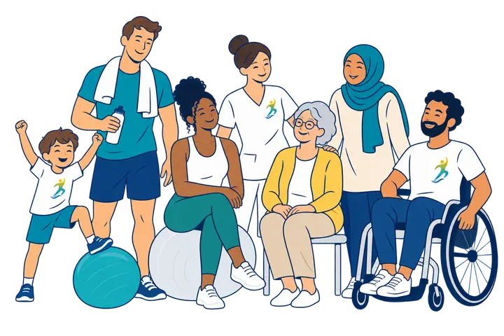 Patients de tous âges accompagnés par l'équipe du cabinet Physio Ourcq